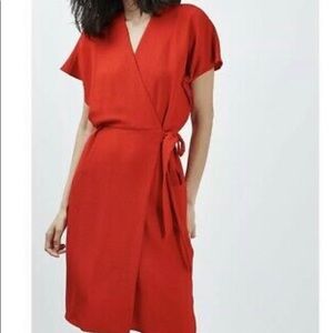 Topshop crepe midi wrap dress short sleeve